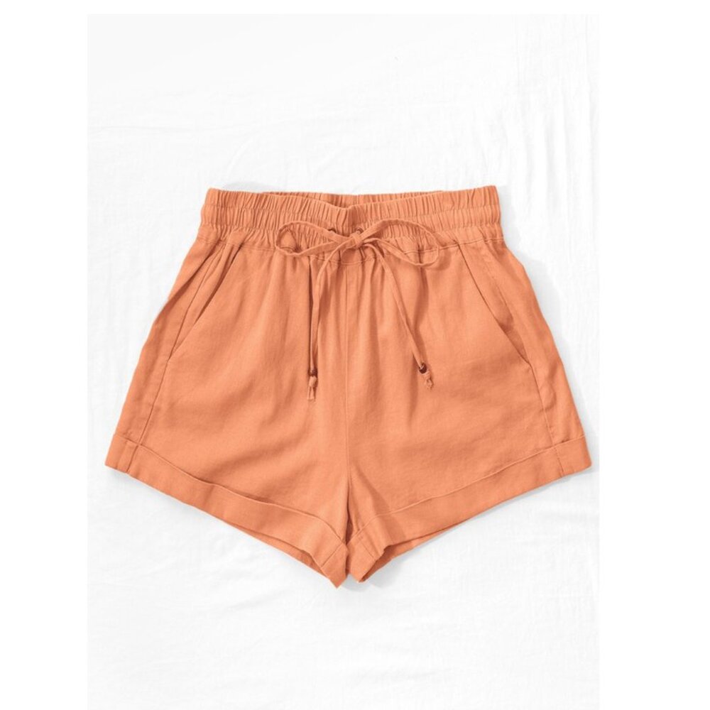 Clay Linen Waistband Shorts with String Tie